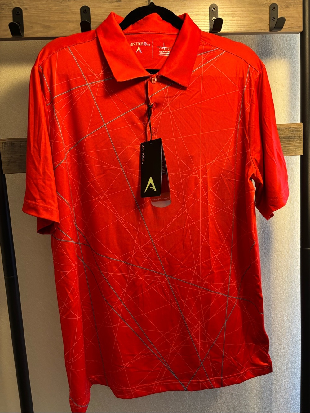 Antigua Red Men's Performance Polo with Graphic Line Print Desert dry extra lite